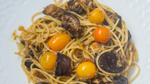 spaghettis aux aubergines et au parmesan