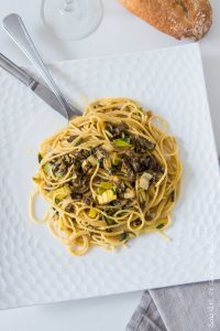 Spaghettis poireaux champignons | Sobriété et gourmandises